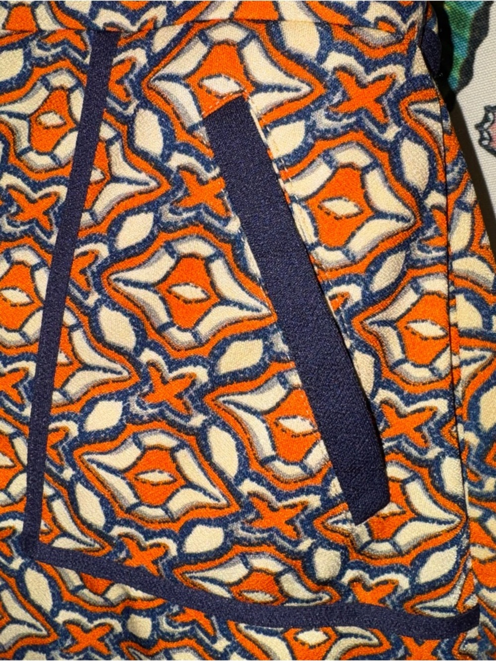 Esley Multicolor Geometric Print Dress with Orange and Navy Accents - Picture 3 of 9